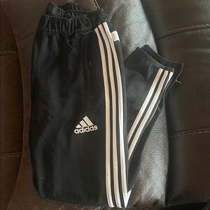 Adidas Kids Black Joggers with White Stripes UEC
